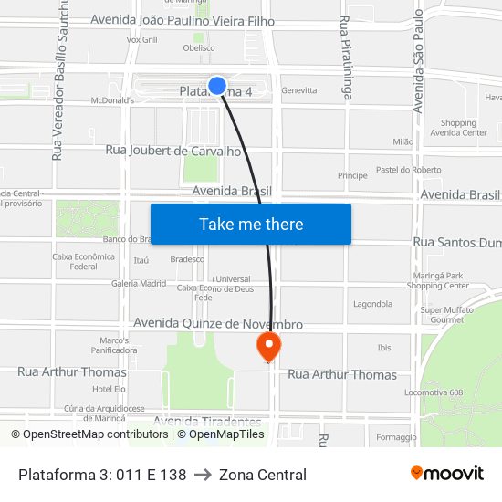 Plataforma 3: 011 E 138 to Zona Central map