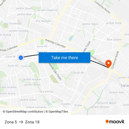 Zona 5 to Zona 18 map