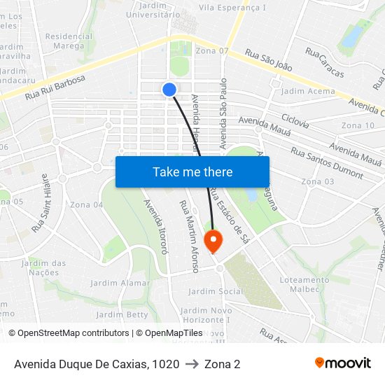 Avenida Duque De Caxias, 1020 to Zona 2 map