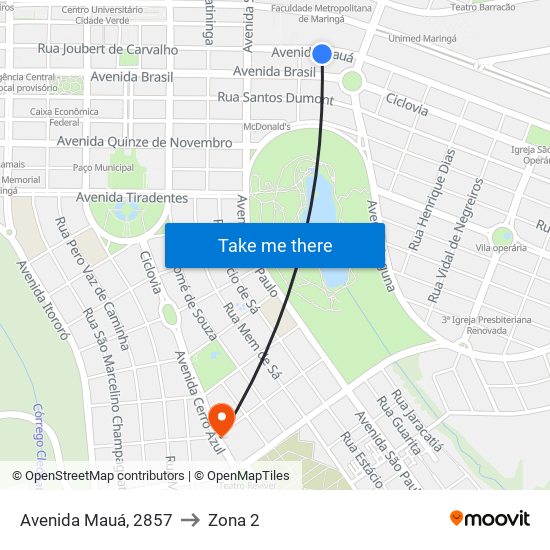 Avenida Mauá, 2857 to Zona 2 map