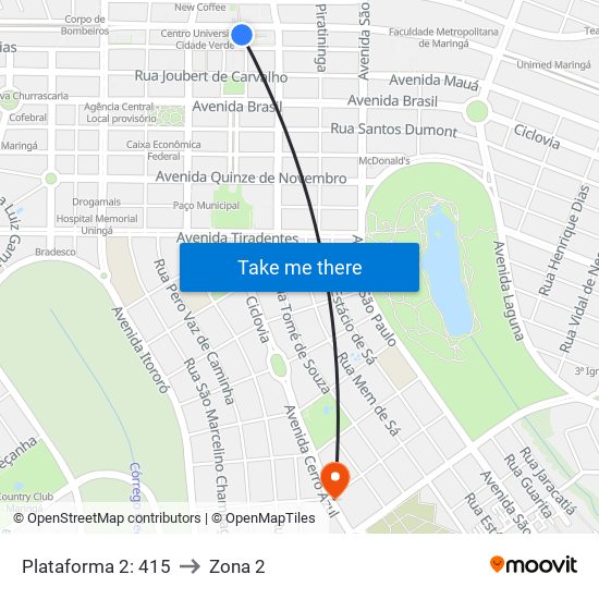 Plataforma 2: 415 to Zona 2 map