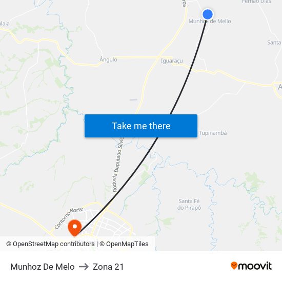 Munhoz De Melo to Zona 21 map