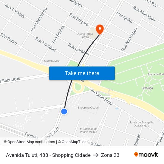 Avenida Tuiuti, 488 - Shopping Cidade to Zona 23 map