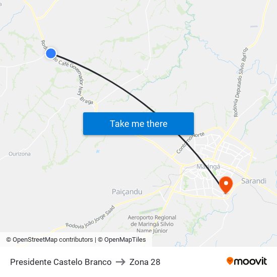 Presidente Castelo Branco to Zona 28 map