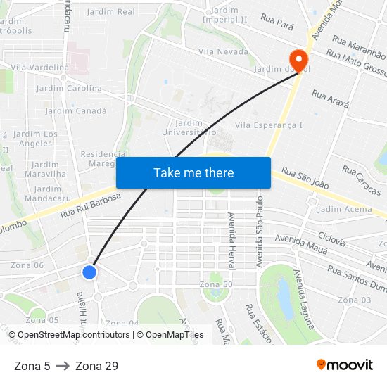 Zona 5 to Zona 29 map
