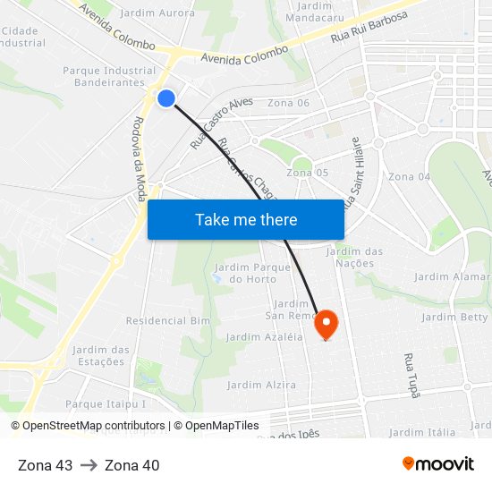 Zona 43 to Zona 40 map
