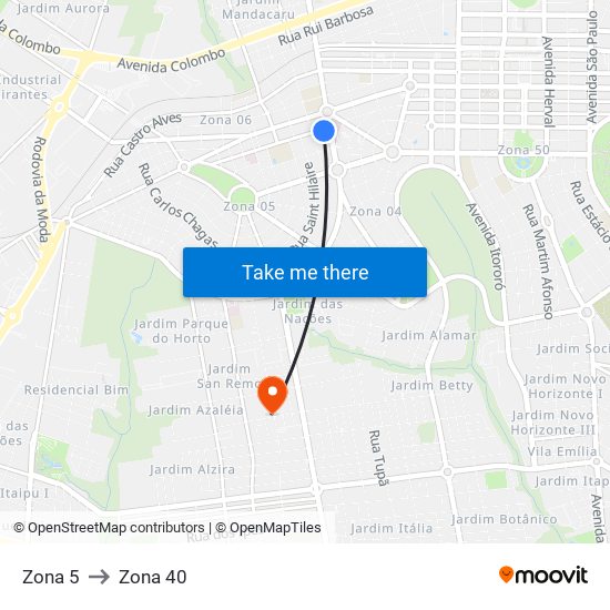 Zona 5 to Zona 40 map