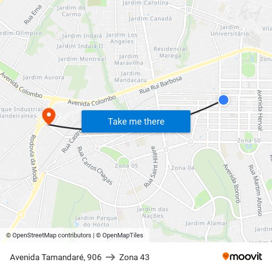 Avenida Tamandaré, 906 to Zona 43 map