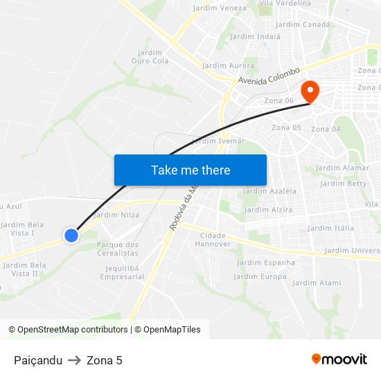 Paiçandu to Zona 5 map