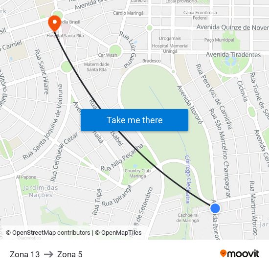 Zona 13 to Zona 5 map