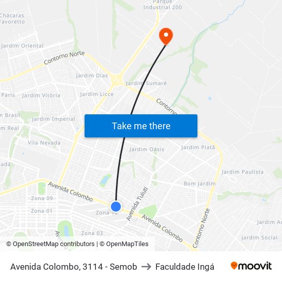 Avenida Colombo, 3114 - Semob to Faculdade Ingá map