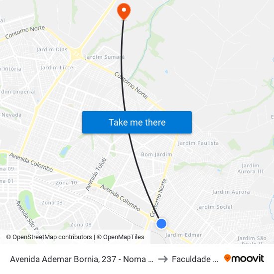 Avenida Ademar Bornia, 237 - Noma Do Brasil to Faculdade Ingá map