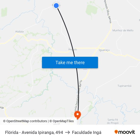 Flórida - Avenida Ipiranga, 494 to Faculdade Ingá map