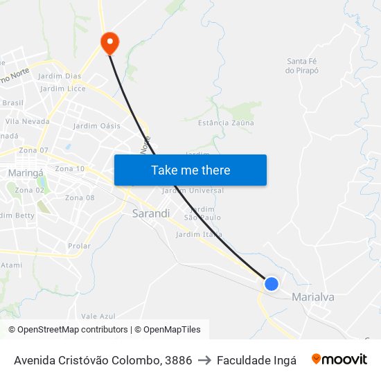 Avenida Cristóvão Colombo, 3886 to Faculdade Ingá map