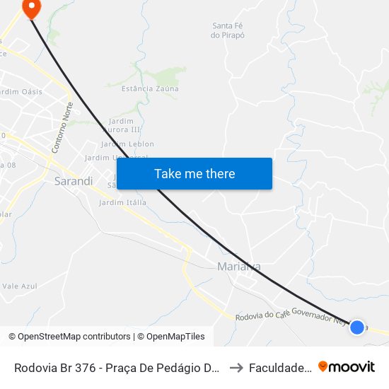 Rodovia Br 376 - Praça De Pedágio De Mandaguari to Faculdade Ingá map