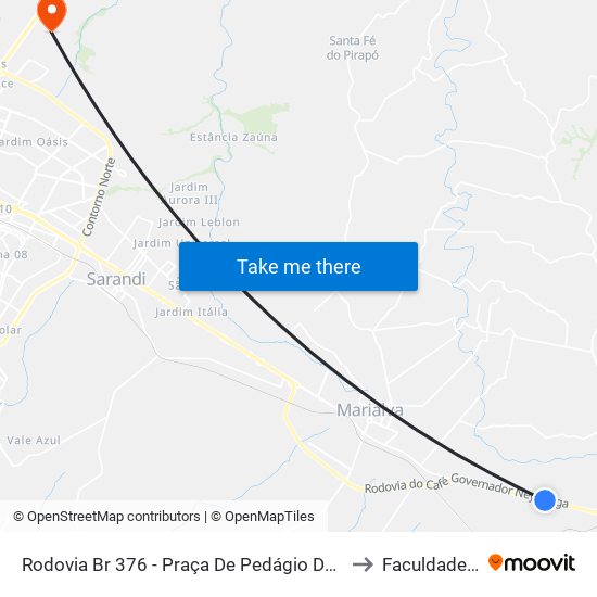 Rodovia Br 376 - Praça De Pedágio De Mandaguari to Faculdade Ingá map