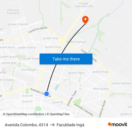 Avenida Colombo, 4314 to Faculdade Ingá map