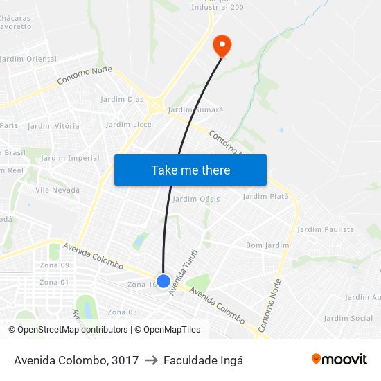 Avenida Colombo, 3017 to Faculdade Ingá map