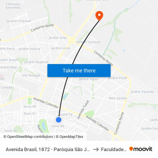 Avenida Brasil, 1872 - Paróquia São José Operário to Faculdade Ingá map