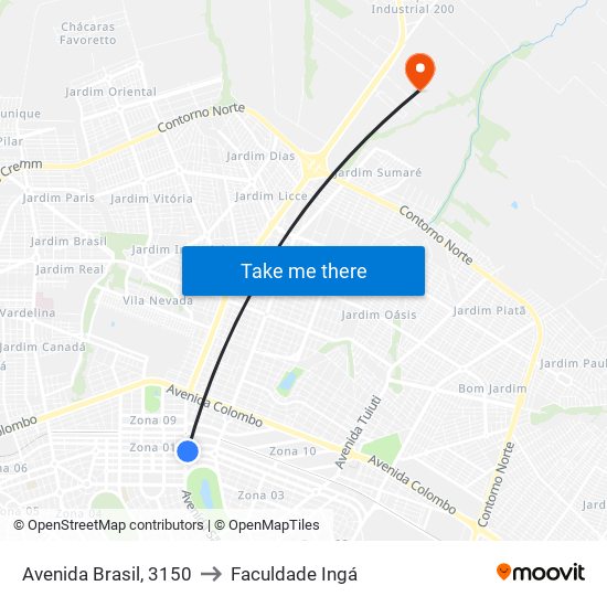 Avenida Brasil, 3150 to Faculdade Ingá map