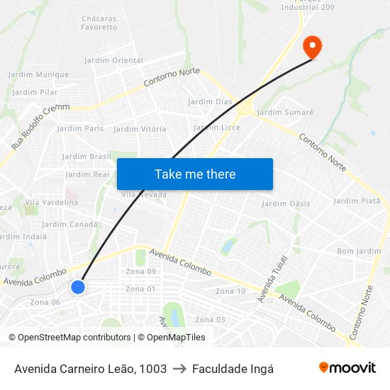 Avenida Carneiro Leão, 1003 to Faculdade Ingá map