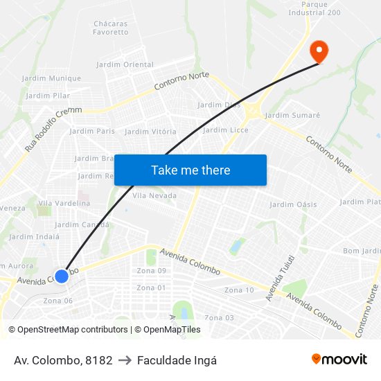 Av. Colombo, 8182 to Faculdade Ingá map
