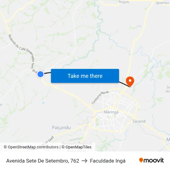 Avenida Sete De Setembro, 762 to Faculdade Ingá map