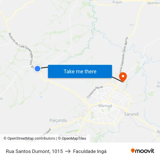 Rua Santos Dumont, 1015 to Faculdade Ingá map