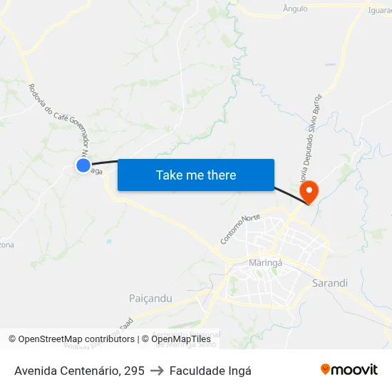 Avenida Centenário, 295 to Faculdade Ingá map