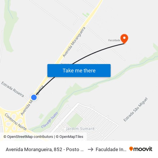 Avenida Morangueira, 852 - Posto G10 to Faculdade Ingá map