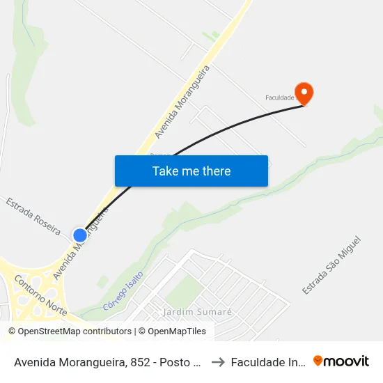 Avenida Morangueira, 852 - Posto G10 to Faculdade Ingá map