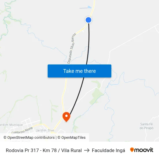 Rodovia Pr 317 - Km 78 / Vila Rural to Faculdade Ingá map