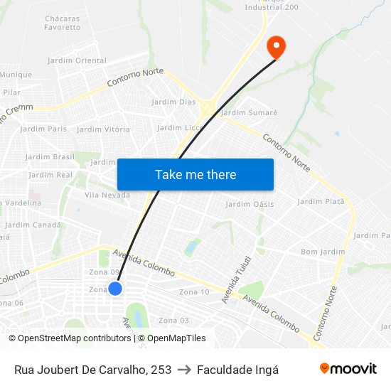 Rua Joubert De Carvalho, 253 to Faculdade Ingá map