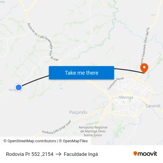 Rodovia Pr 552 ,2154 to Faculdade Ingá map