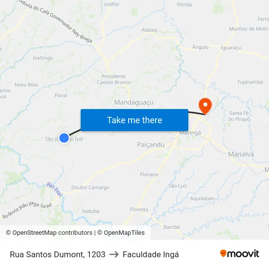 Rua Santos Dumont, 1203 to Faculdade Ingá map
