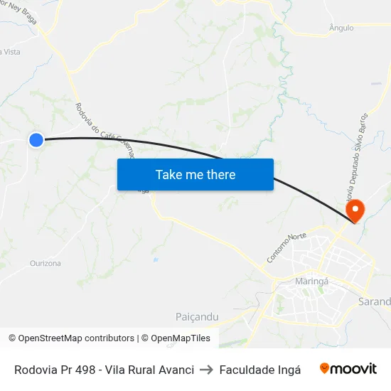 Rodovia Pr 498 - Vila Rural Avanci to Faculdade Ingá map