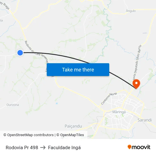 Rodovia Pr 498 to Faculdade Ingá map