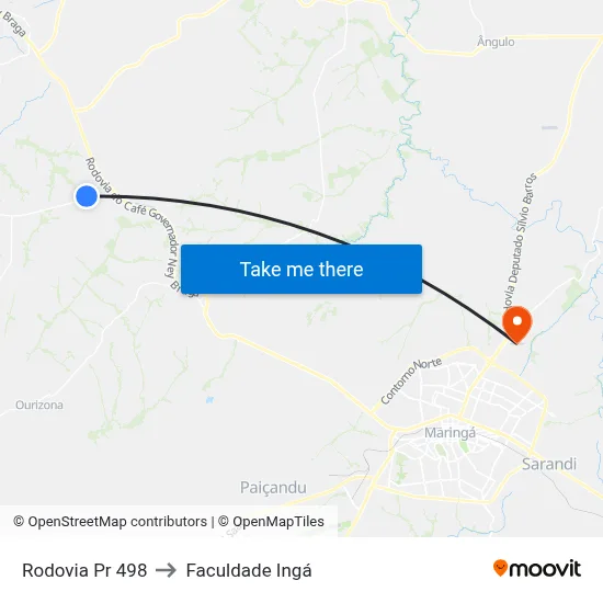 Rodovia Pr 498 to Faculdade Ingá map