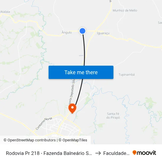 Rodovia Pr 218 - Fazenda Balneário San Giácomo to Faculdade Ingá map