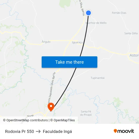Rodovia Pr 550 to Faculdade Ingá map