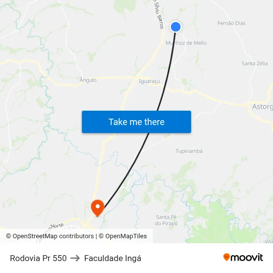 Rodovia Pr 550 to Faculdade Ingá map