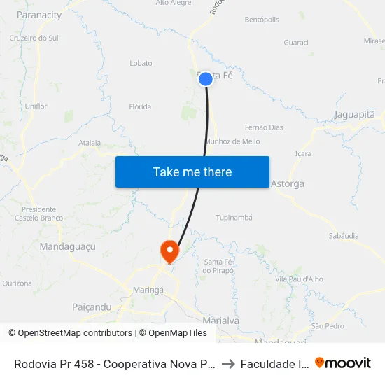 Rodovia Pr 458 - Cooperativa Nova Produtiva to Faculdade Ingá map