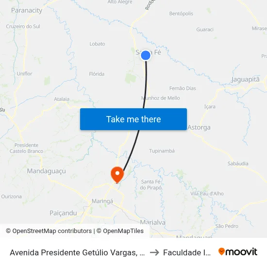 Avenida Presidente Getúlio Vargas, 1457 to Faculdade Ingá map