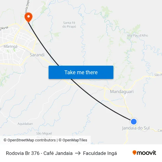 Rodovia Br 376 - Café Jandaia to Faculdade Ingá map