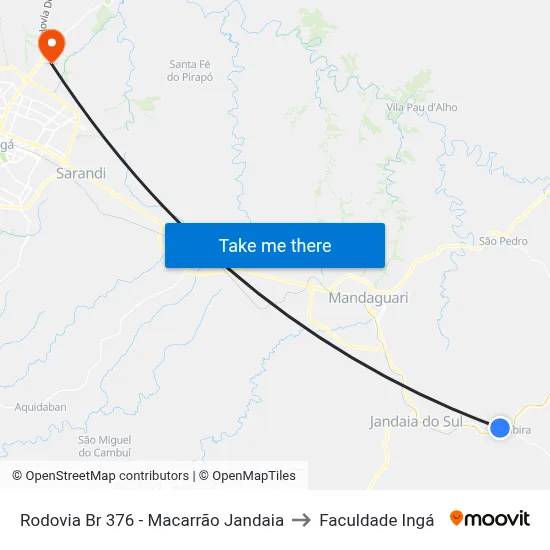 Rodovia Br 376 - Macarrão Jandaia to Faculdade Ingá map
