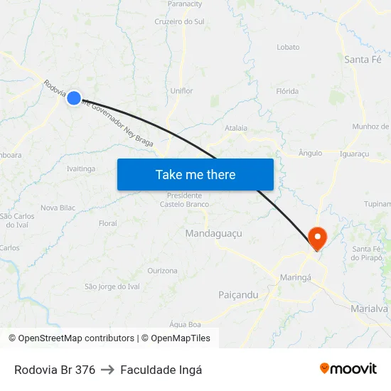Rodovia Br 376 to Faculdade Ingá map