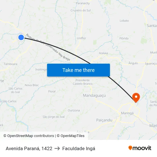 Avenida Paraná, 1422 to Faculdade Ingá map