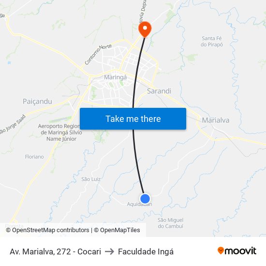 Av. Marialva, 272 - Cocari to Faculdade Ingá map