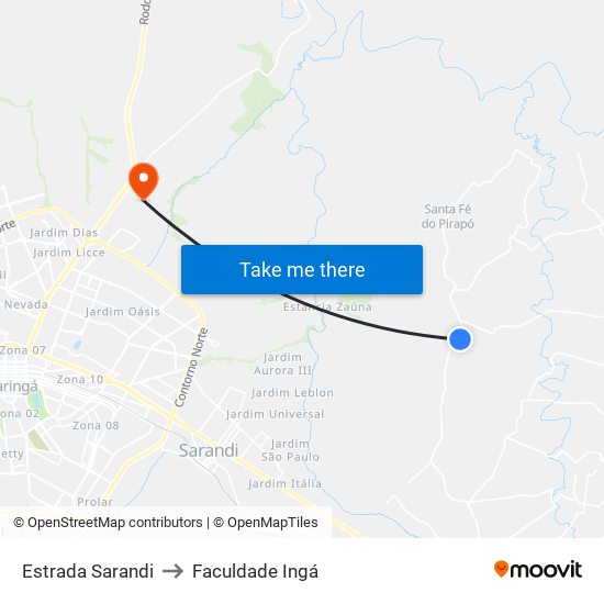 Estrada Sarandi to Faculdade Ingá map