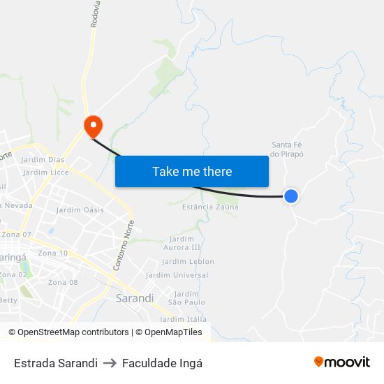 Estrada Sarandi to Faculdade Ingá map